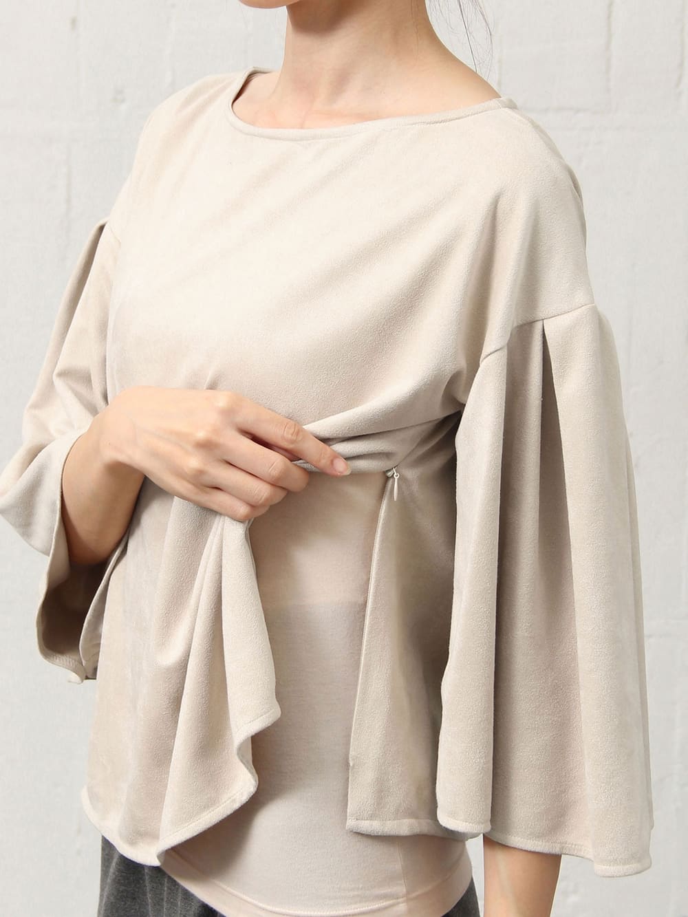 マタニティ トップス|フェイクスエード袖フレアートップス　マタニティ・授乳服