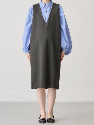 マタニティ ワンピース|【授乳しやすい】ポンチミドルジャンパースカート【出産後も長く使える】