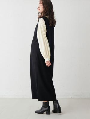 マタニティ ワンピース|ポンチロングジャンパースカート　マタニティ・授乳服【出産後も長く使える】|ブラック