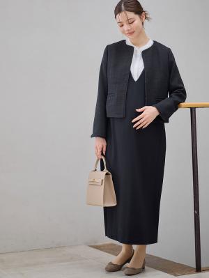 マタニティ ワンピース|ポンチロングジャンパースカート　マタニティ・授乳服【出産後も長く使える】|ブラック