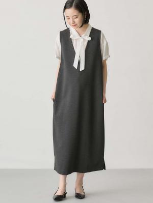 マタニティ ワンピース|ポンチロングジャンパースカート　マタニティ・授乳服【出産後も長く使える】|杢チャコール