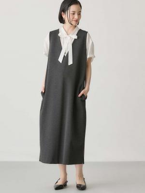 マタニティ ワンピース|ポンチロングジャンパースカート　マタニティ・授乳服【出産後も長く使える】|杢チャコール