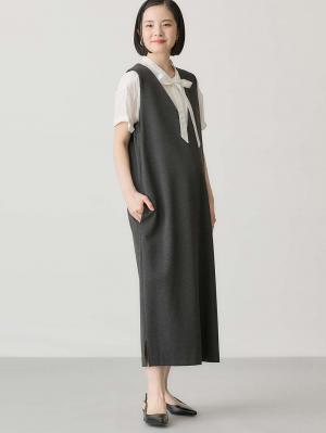 マタニティ ワンピース|ポンチロングジャンパースカート　マタニティ・授乳服【出産後も長く使える】|杢チャコール