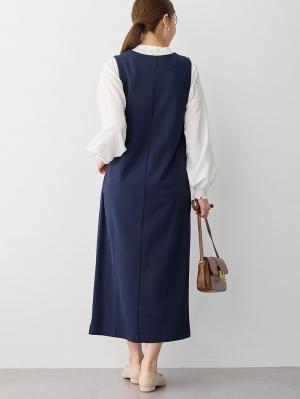 マタニティ ワンピース|ポンチロングジャンパースカート　マタニティ・授乳服【出産後も長く使える】|ネイビー