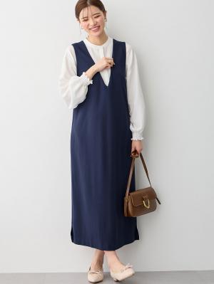 ポンチロングジャンパースカート　マタニティ・授乳服【出産後も長く使える】22207