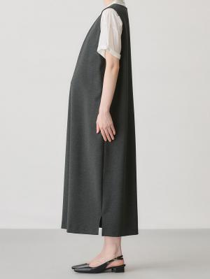 マタニティ ワンピース|ポンチロングジャンパースカート　マタニティ・授乳服【出産後も長く使える】