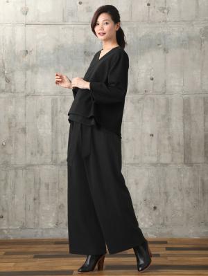 アウトレット|【産前産後対応】起毛ポンチリボン付きワイドパンツ【出産後も長く使える】