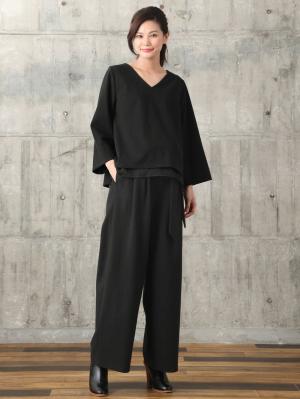 アウトレット|【産前産後対応】起毛ポンチリボン付きワイドパンツ【出産後も長く使える】