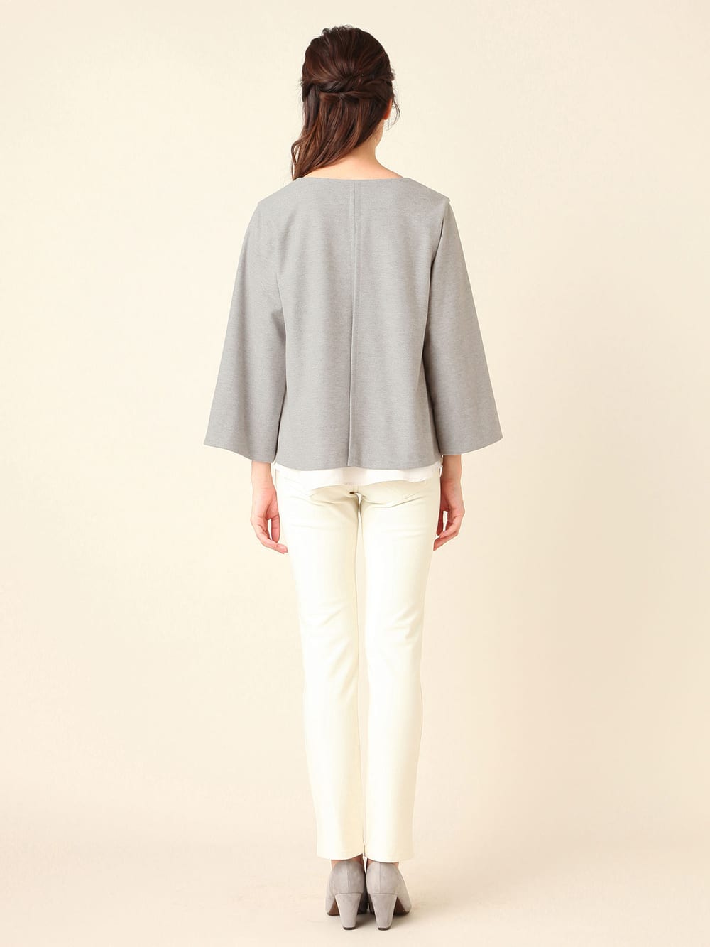 マタニティ トップス|バックシャン起毛ポンチVネックレイヤードトップス マタニティ・授乳服