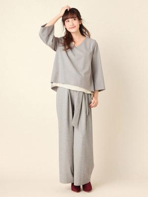 マタニティ トップス|バックシャン起毛ポンチVネックレイヤードトップス マタニティ・授乳服