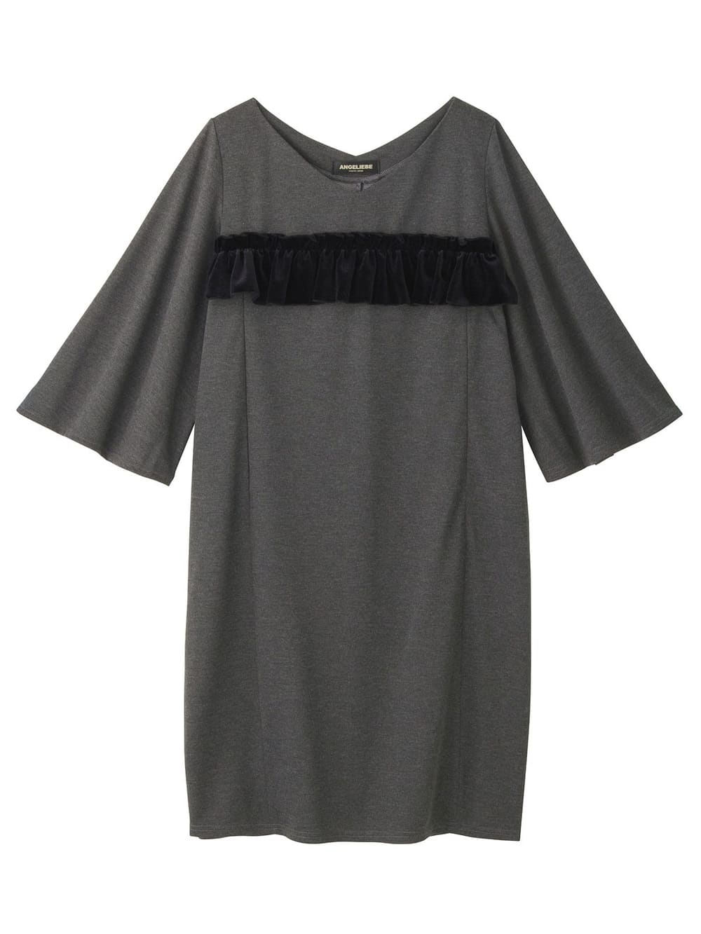 マタニティ ワンピース|ベロアフリルポンチフレアスリーブワンピース　マタニティ・授乳服|杢グレー×ブラック