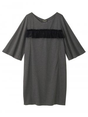 ベロアフリルポンチフレアスリーブワンピース　マタニティ・授乳服22227