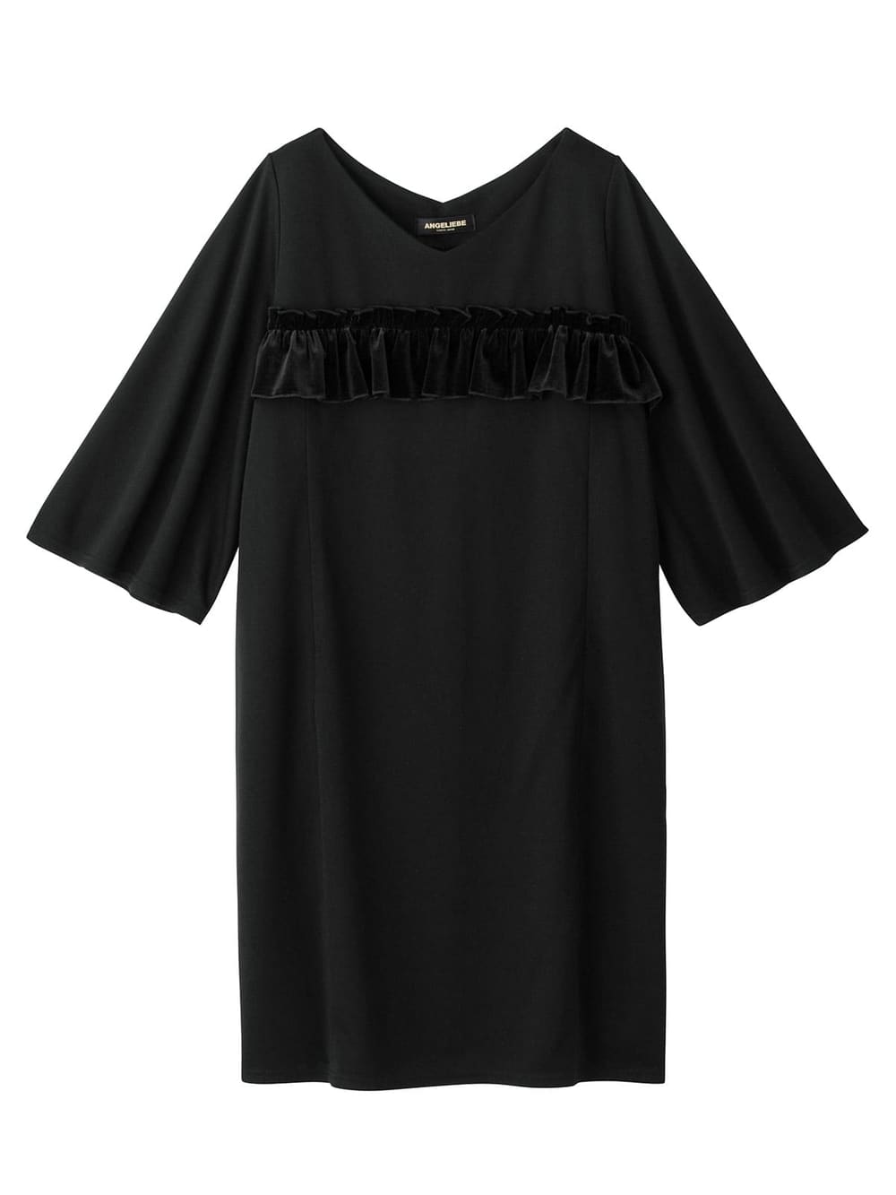 マタニティ ワンピース|ベロアフリルポンチフレアスリーブワンピース　マタニティ・授乳服|ブラック×ブラック