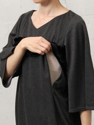 マタニティ ワンピース|ベロアフリルポンチフレアスリーブワンピース　マタニティ・授乳服