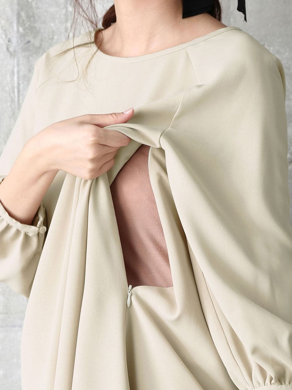 マタニティ ワンピース|ジョーゼットギャザースリーブワンピース　マタニティ・授乳服