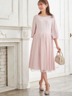 マタニティ ワンピース|チュールシアースカートワンピース　マタニティ・授乳服【出産後も長く使える】|ピンク×ピンク