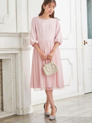 マタニティ ワンピース|チュールシアースカートワンピース　マタニティ・授乳服【出産後も長く使える】|ピンク×ピンク