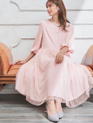 マタニティ ワンピース|チュールシアースカートワンピース　マタニティ・授乳服【出産後も長く使える】|ピンク×ピンク