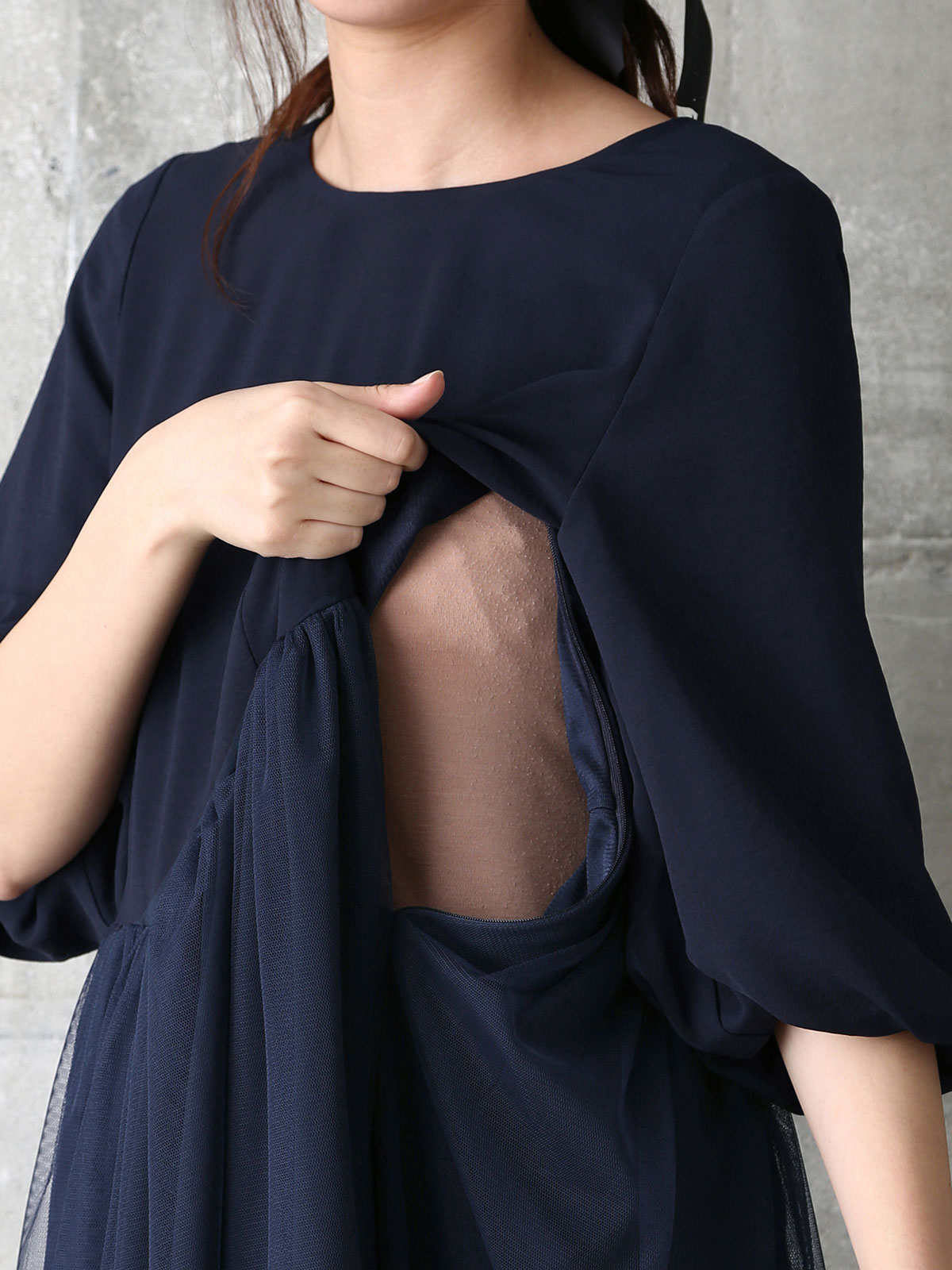 マタニティ ワンピース|チュールシアースカートワンピース　マタニティ・授乳服【出産後も長く使える】