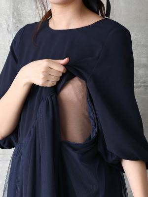 マタニティ ワンピース|チュールシアースカートワンピース　マタニティ・授乳服【出産後も長く使える】