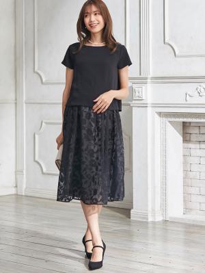 マタニティ ワンピース|（半袖・長袖 2タイプあり）カットボイルスカートドッキングワンピース　マタニティ・授乳服【出産後も長く使える】