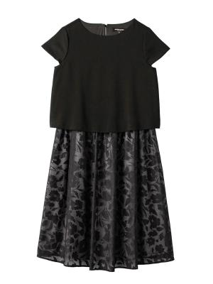 マタニティ ワンピース|（半袖・長袖 2タイプあり）カットボイルスカートドッキングワンピース　マタニティ・授乳服【出産後も長く使える】|ブラック（半袖）