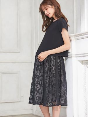 （半袖・長袖 2タイプあり）カットボイルスカートドッキングワンピース　マタニティ・授乳服【出産後も長く使える】22238