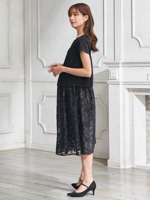 マタニティ ワンピース|（半袖・長袖 2タイプあり）カットボイルスカートドッキングワンピース　マタニティ・授乳服【出産後も長く使える】