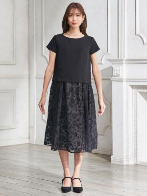 マタニティ ワンピース|（半袖・長袖 2タイプあり）カットボイルスカートドッキングワンピース　マタニティ・授乳服【出産後も長く使える】