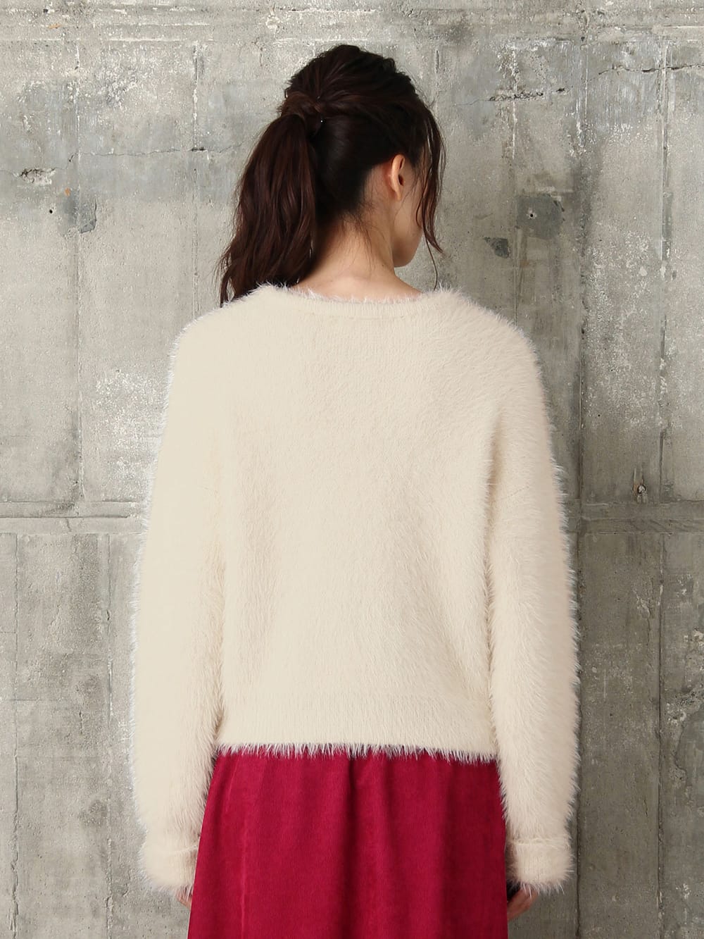 マタニティ トップス|やわらかシャギーヤーンロゴジャガードニット