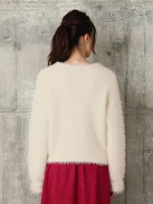 マタニティ トップス|やわらかシャギーヤーンロゴジャガードニット