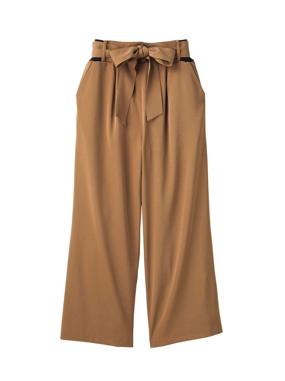 マタニティ パンツ|【産前産後対応】リボンベルト付ジョーゼットパンツ|キャメル