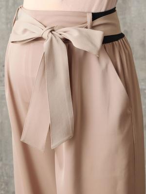 マタニティ パンツ|【産前産後対応】リボンベルト付ジョーゼットパンツ