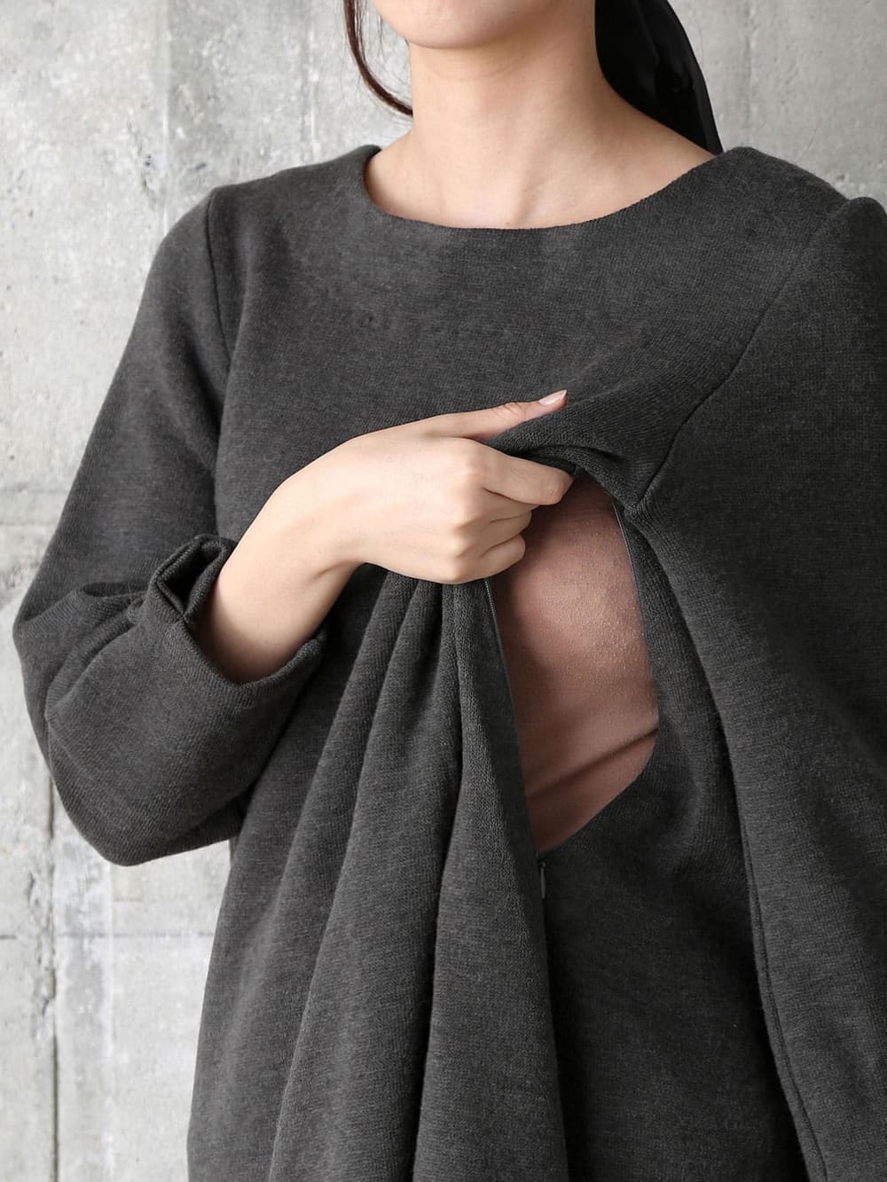 マタニティ ワンピース|【あったか】裏起毛ニットソーボリュームワンピ　マタニティ・授乳服