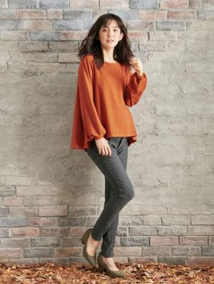 マタニティ トップス|フレアーフロントヘムプルオーバー　マタニティ・授乳服|オレンジ