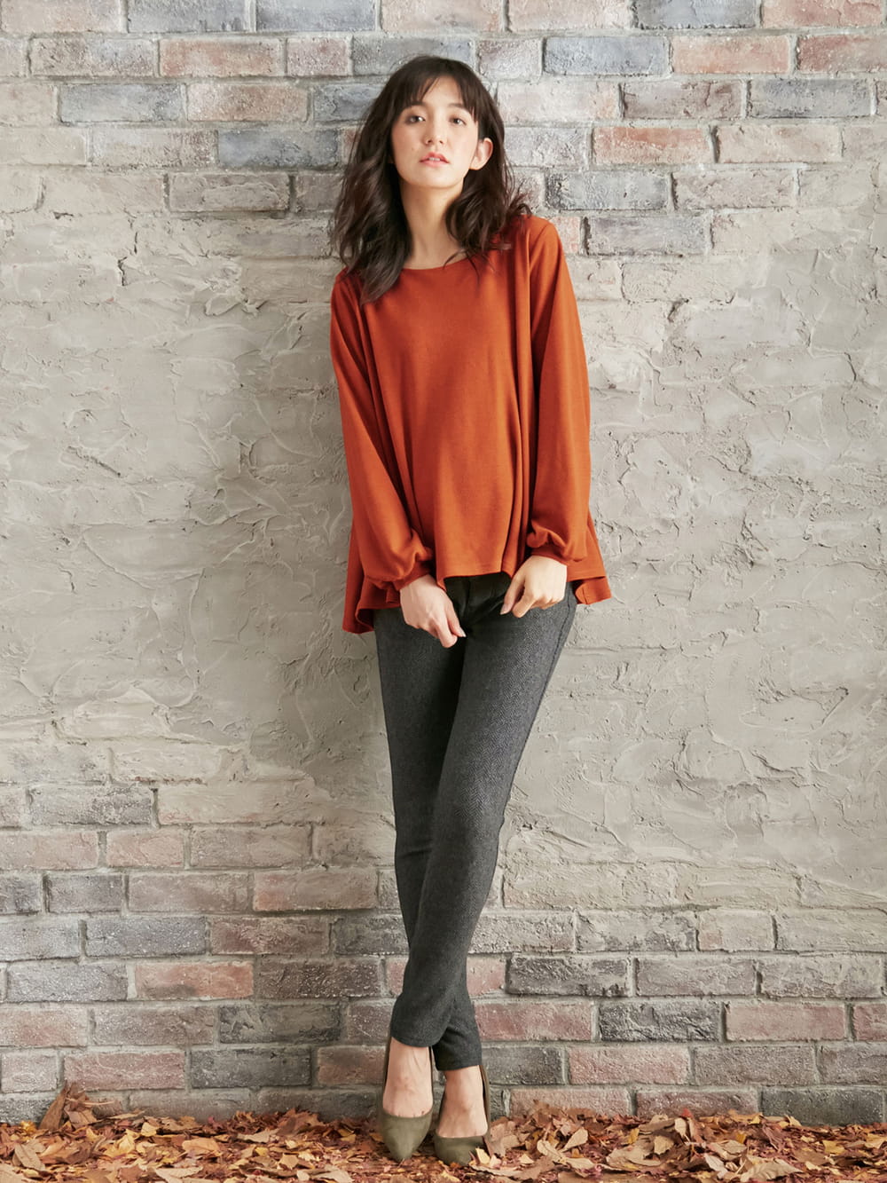 マタニティ トップス|フレアーフロントヘムプルオーバー　マタニティ・授乳服|オレンジ