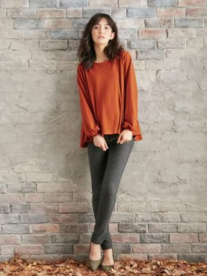 マタニティ トップス|フレアーフロントヘムプルオーバー　マタニティ・授乳服|オレンジ