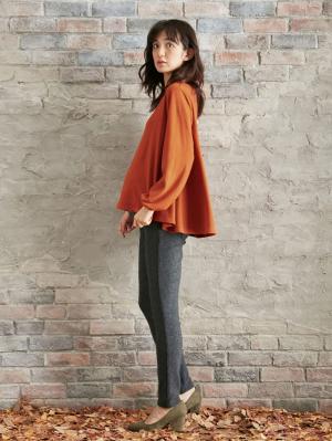 マタニティ トップス|フレアーフロントヘムプルオーバー　マタニティ・授乳服|オレンジ