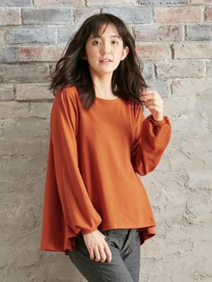 マタニティ トップス|フレアーフロントヘムプルオーバー　マタニティ・授乳服|オレンジ