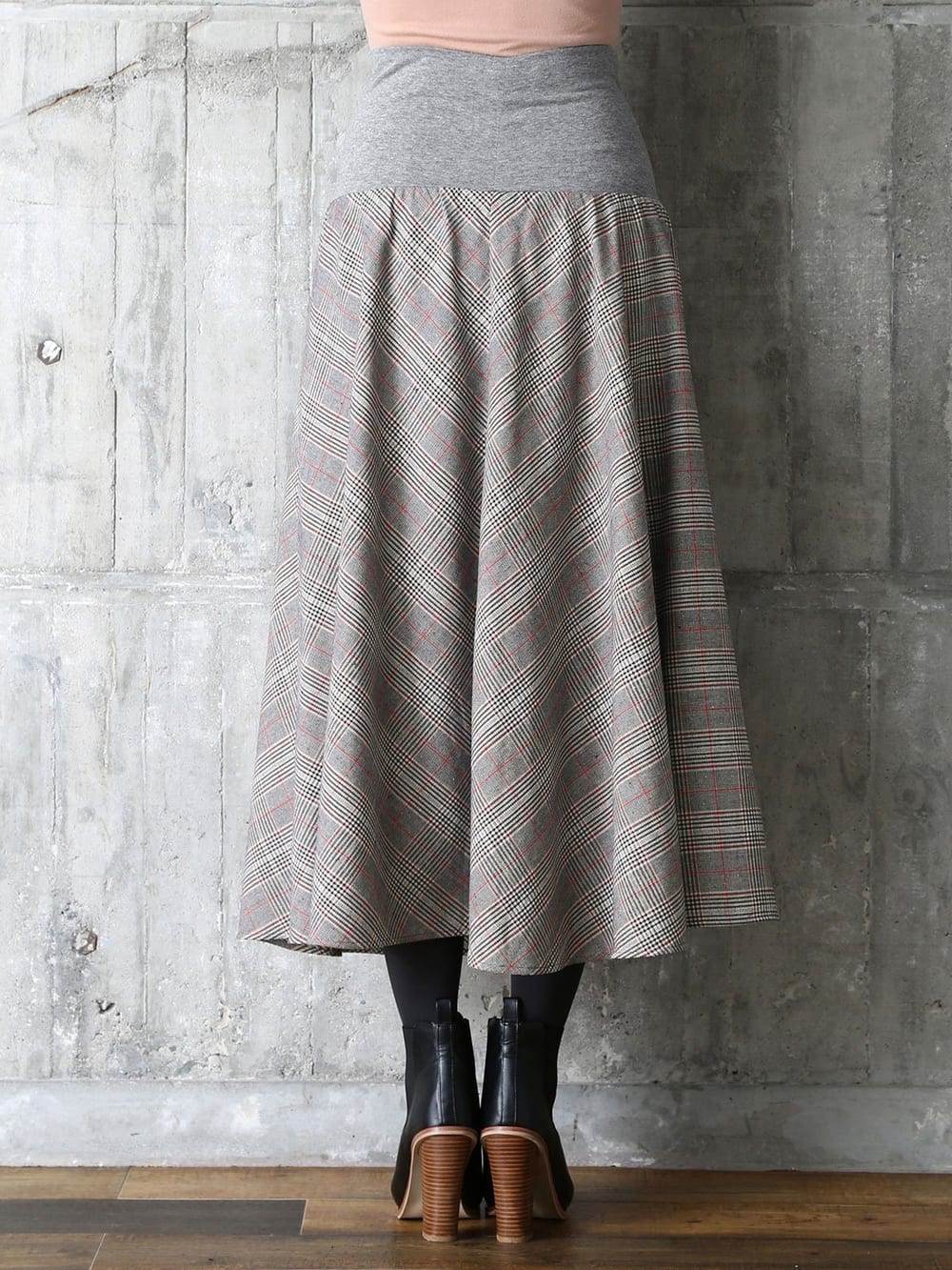 マタニティ スカート|【産前産後対応】グレンチェックフレアースカート【出産後も長く使える】