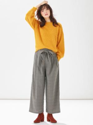 マタニティ トップス|やわらかフェザーヤーンボートネックニット|イエロー