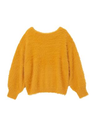 マタニティ トップス|やわらかフェザーヤーンボートネックニット|イエロー