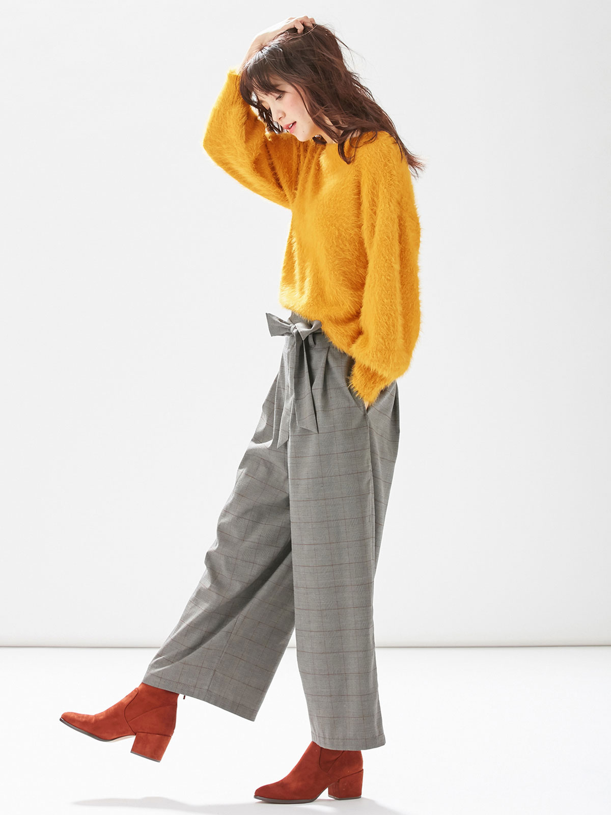 マタニティ トップス|やわらかフェザーヤーンボートネックニット|イエロー