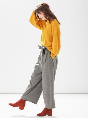 マタニティ トップス|やわらかフェザーヤーンボートネックニット|イエロー