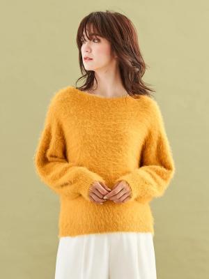 マタニティ トップス|やわらかフェザーヤーンボートネックニット|イエロー
