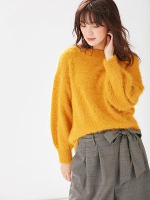 マタニティ トップス|やわらかフェザーヤーンボートネックニット|イエロー