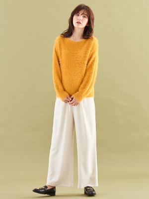 マタニティ トップス|やわらかフェザーヤーンボートネックニット|イエロー