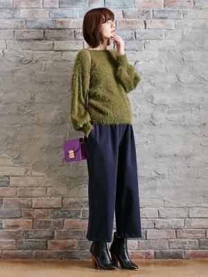 マタニティ トップス|やわらかフェザーヤーンボートネックニット