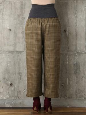 マタニティ パンツ|【産前産後対応】グレンチェックギャザーストレートパンツ【出産後も長く使える】