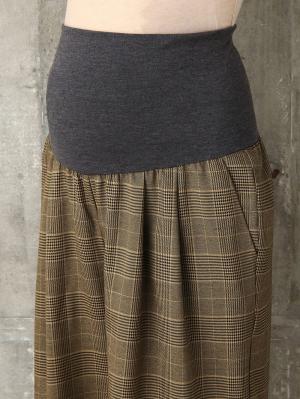 マタニティ パンツ|【産前産後対応】グレンチェックギャザーストレートパンツ【出産後も長く使える】
